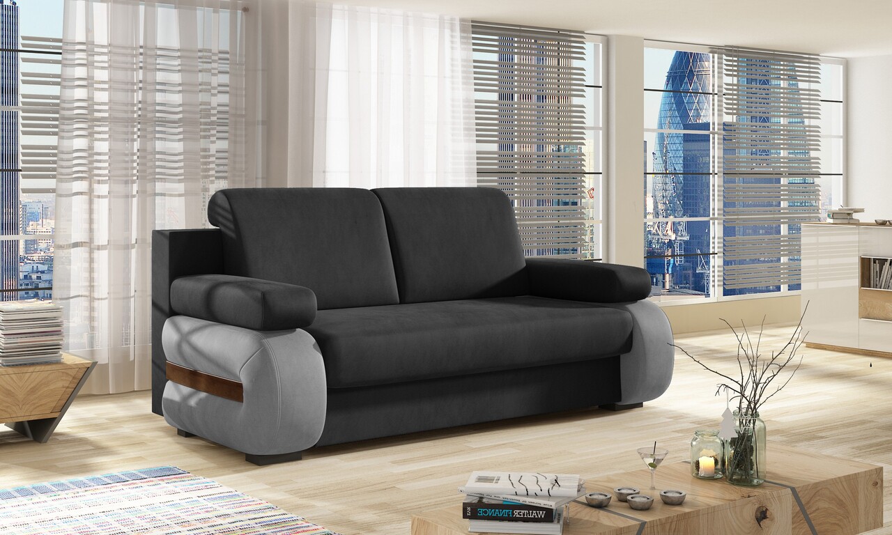 Canapea extensibila 3 locuri ELTAP, Laura, 202x79x84 cm, lemn/poliester, gri inchis/gri - imagine 4